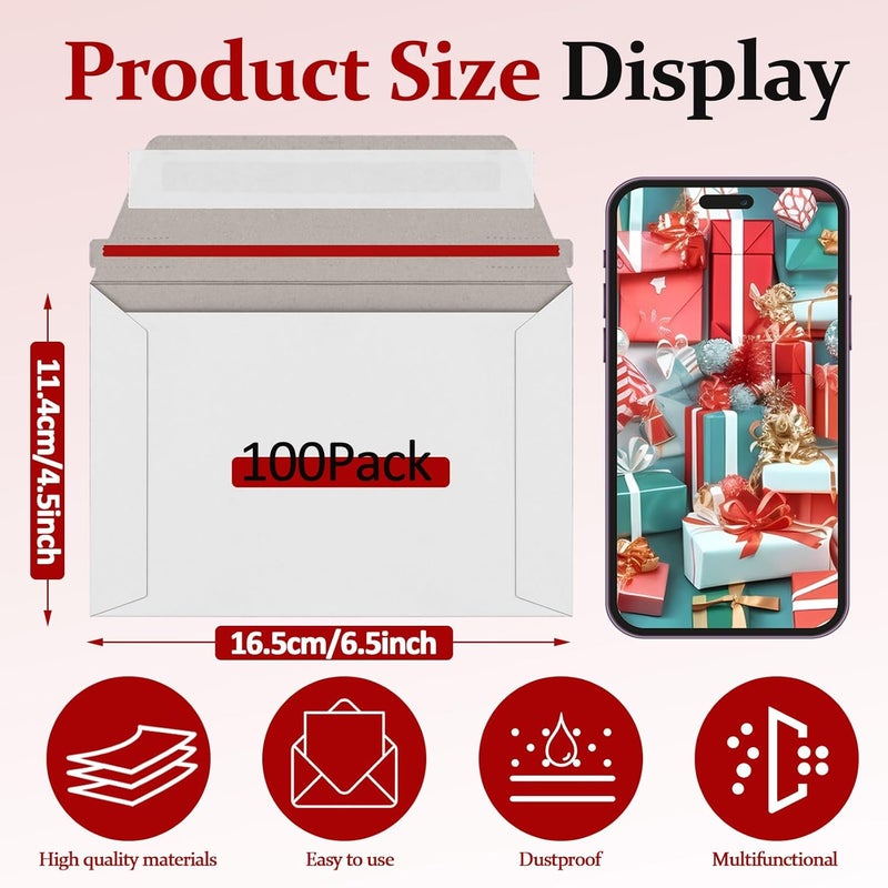 CXIIPOL 100 Pack Rigid Mailers 4.5x6.5 Inch Self Seal Document Mailers, Protective Flat Cardboard Sturdy White Photography Envelopes for Photos, Document, Coins, Stamps - Image 2